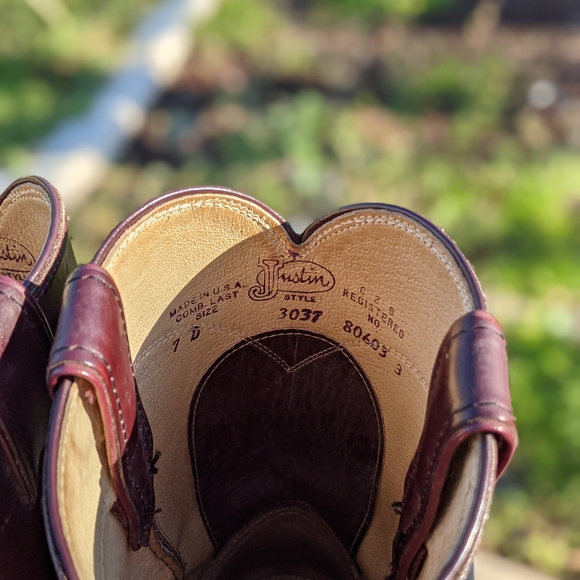 Worn in Boots Justin Style Auburn Brown Leather - Picture 4 of 9